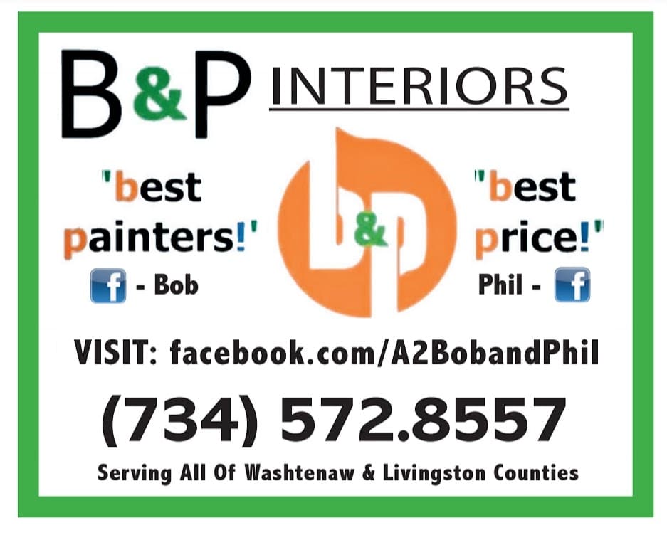 B&P painting logo, phone number, and social media info
